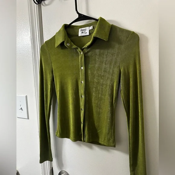 Princess Polly Green Long Sleeve Button-Up Collared Top - Size 2 - Picture 6 of 7